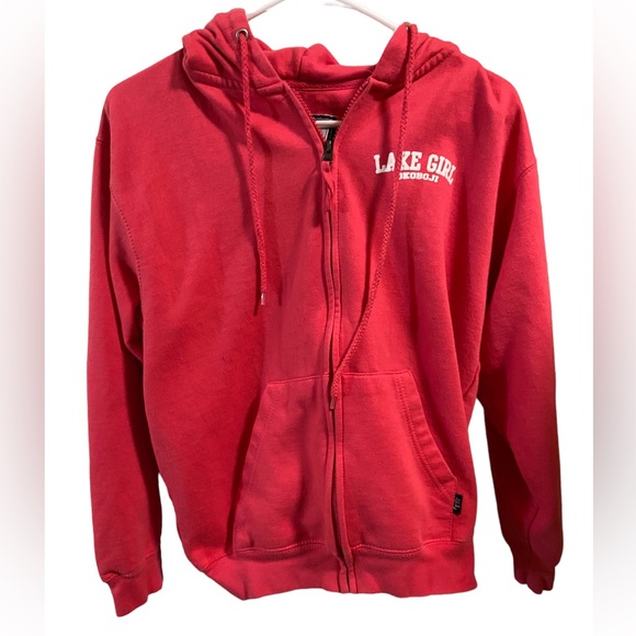 Retro Pink Lake Gil Okoboji IOWA Full Zip Large Graphic Women’s S Hoodie - Picture 2 of 8